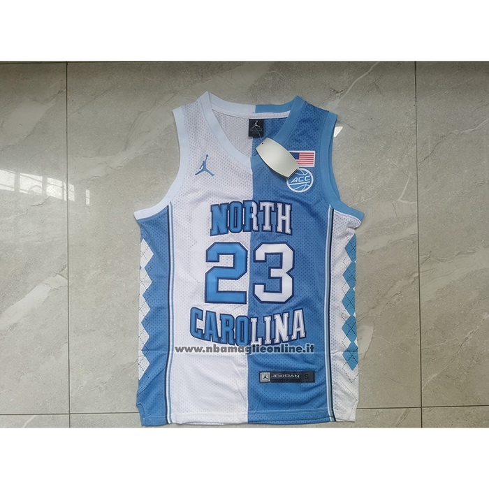 Maglia NCAA North Carolina Tar Heels Michael Jordan #23 Split Blu Bianco